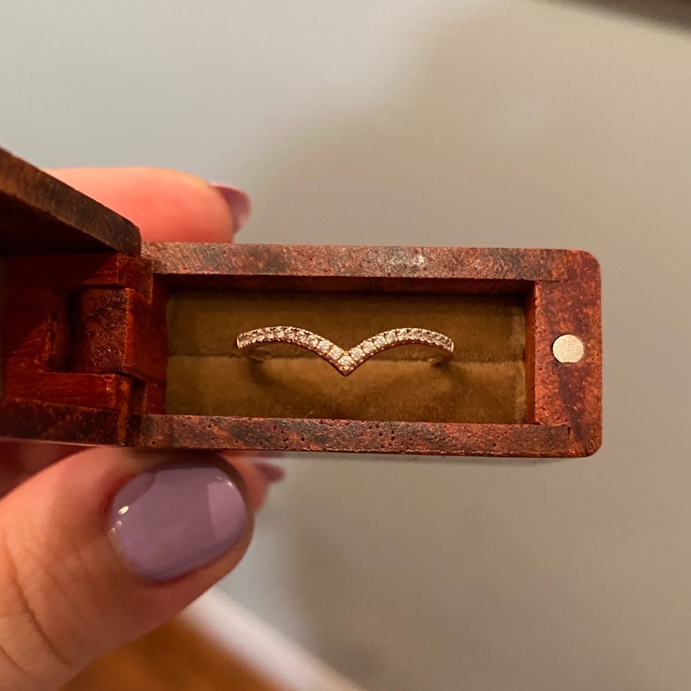 Simulated Diamond & 14K Rose Gold Ring - Size 9.5
